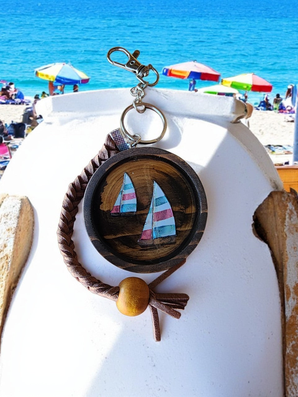 Round wooden keychain