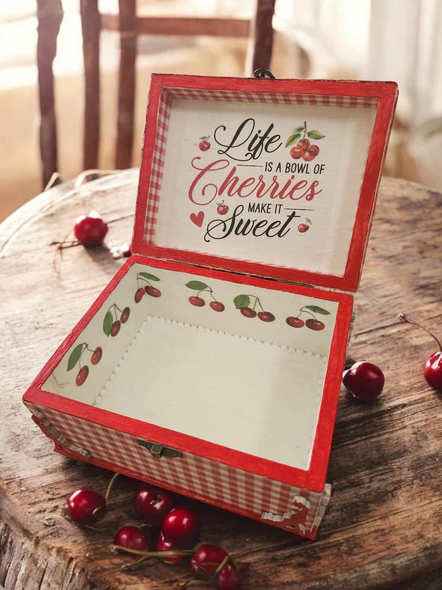 Handmade Wooden Decoupage Box - Floral Design with Quote