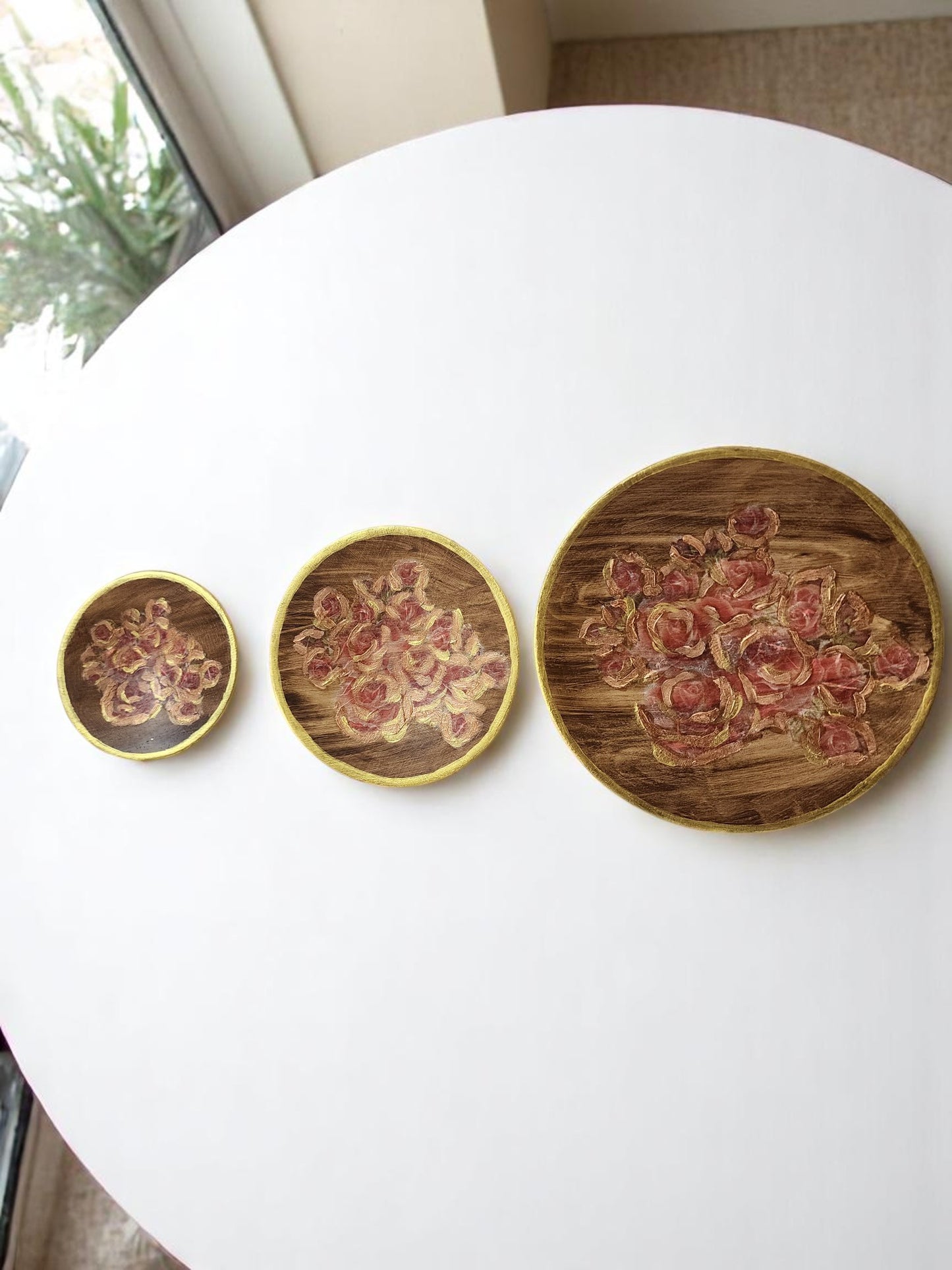 Set of Three Handcrafted Wooden Plate - wall decor