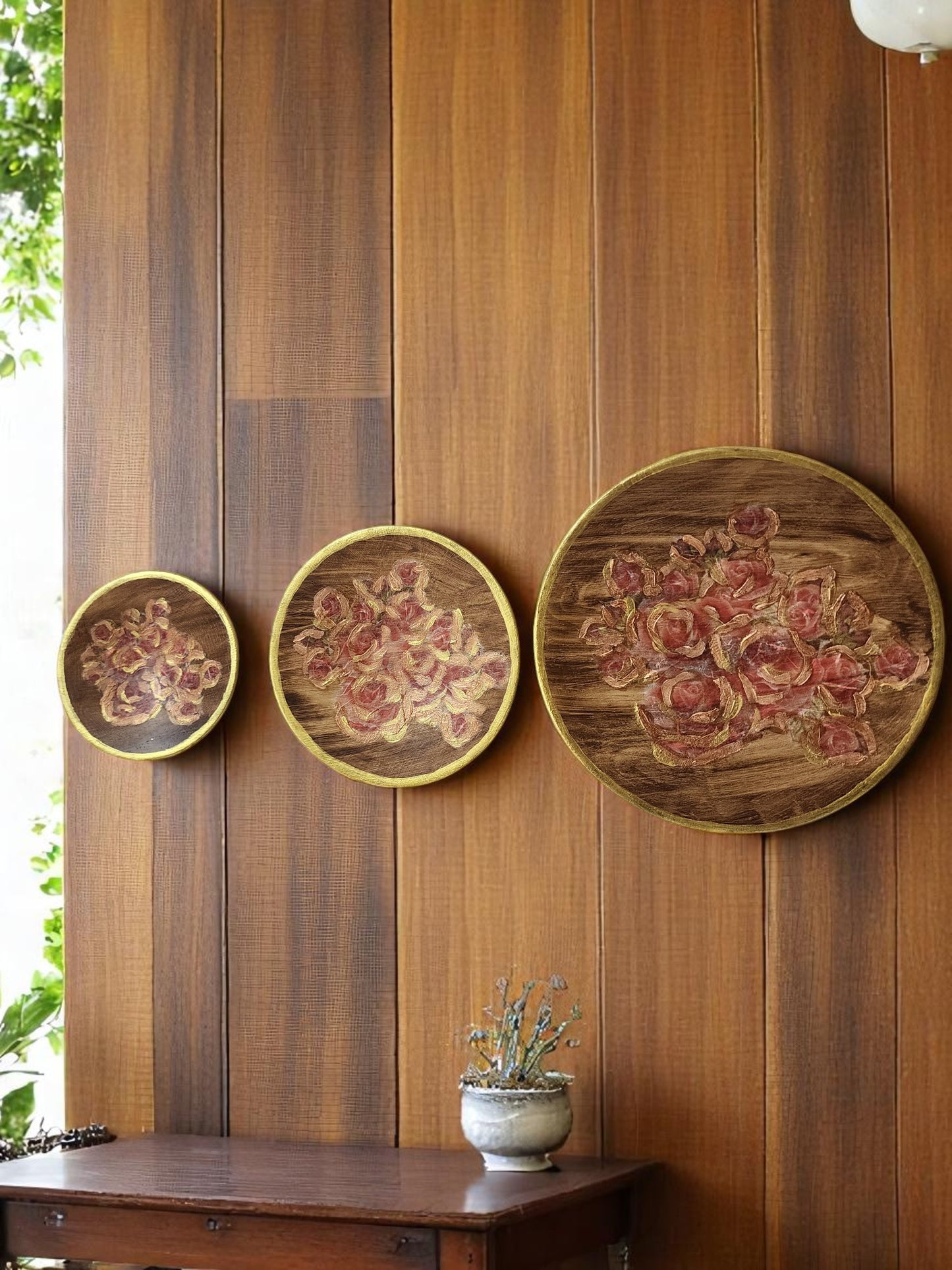 Set of Three Handcrafted Wooden Plate - wall decor