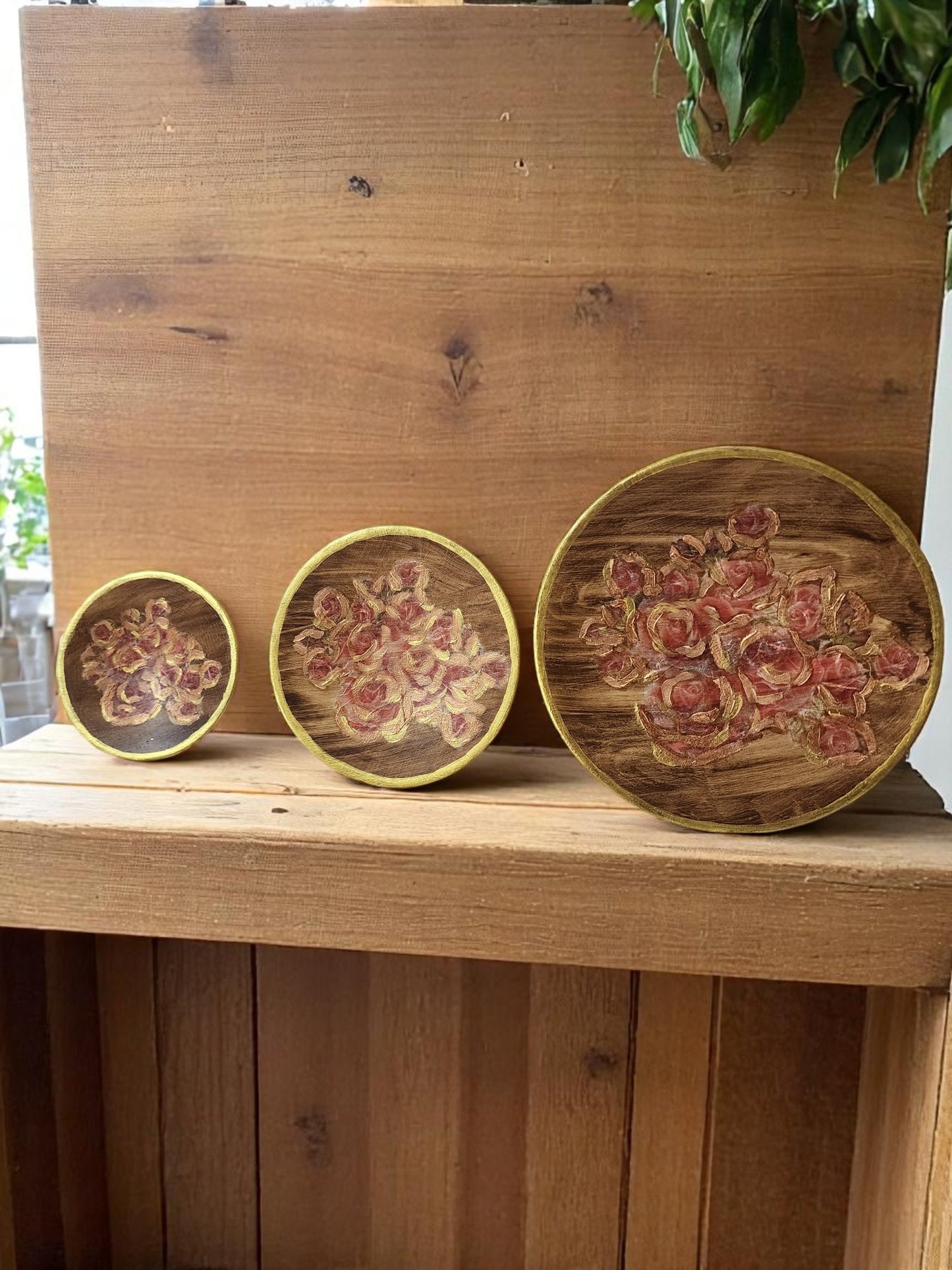 Set of Three Handcrafted Wooden Plate - wall decor