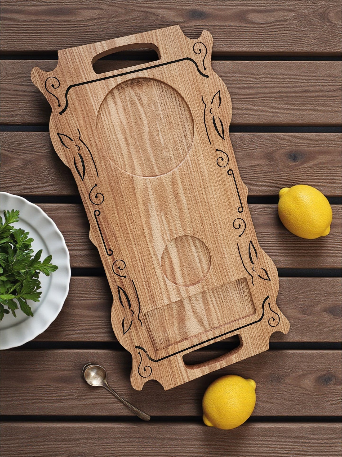 Handcrafted Red Oak Serving Tray – Engraved Wooden Serving Board