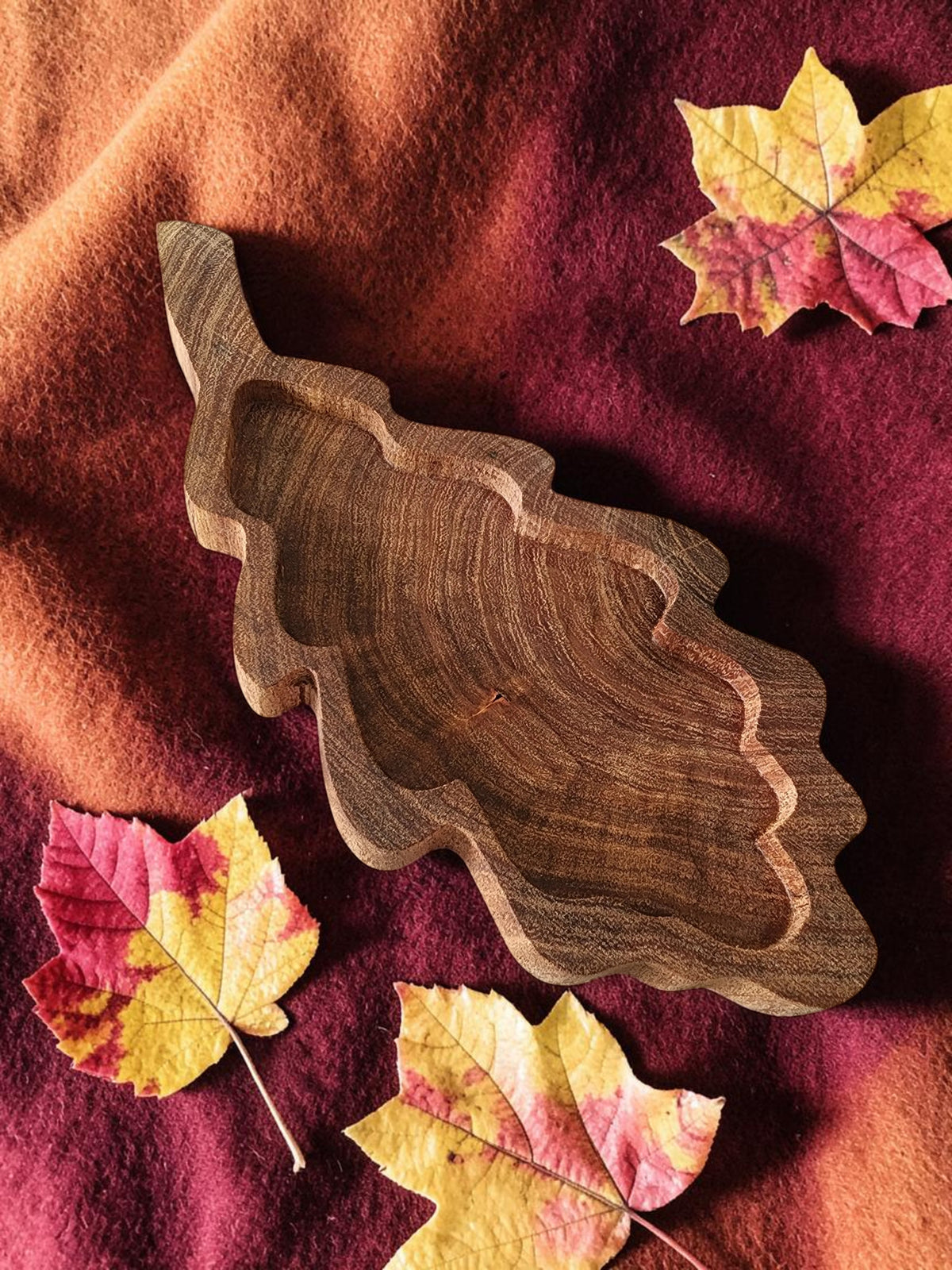 Handcrafted Small Wooden Leaf Tray
