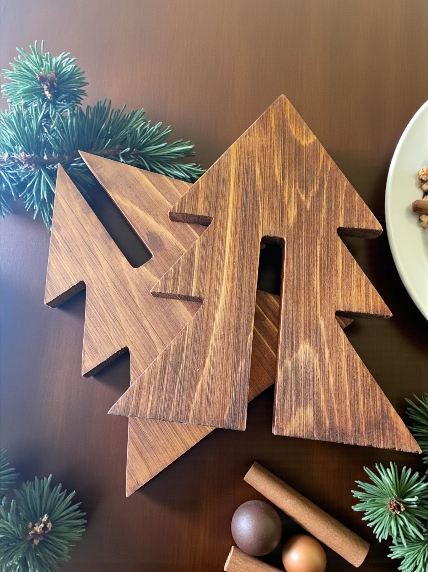 Handmade Wooden Christmas Trees Decor - Set of 3 Rustic Holiday Decorations