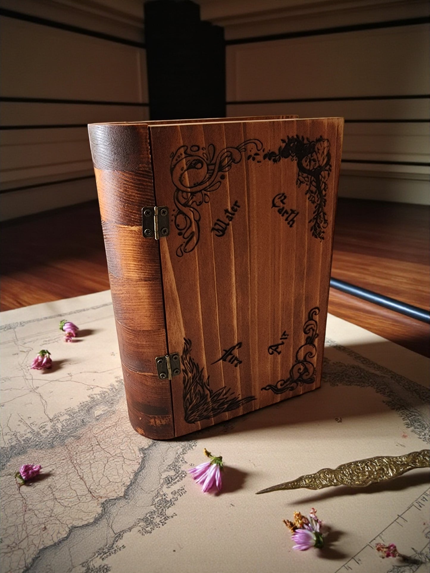 Handmade Wooden Book Box - Decorative Storage with Metal Handle