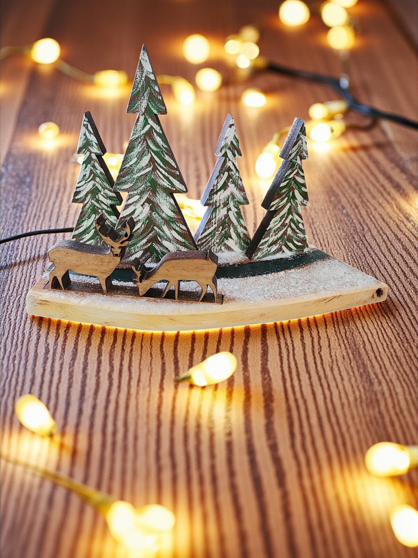 Handmade Wooden Christmas Tree Forest with Deer - Hand Painted Holiday Decor