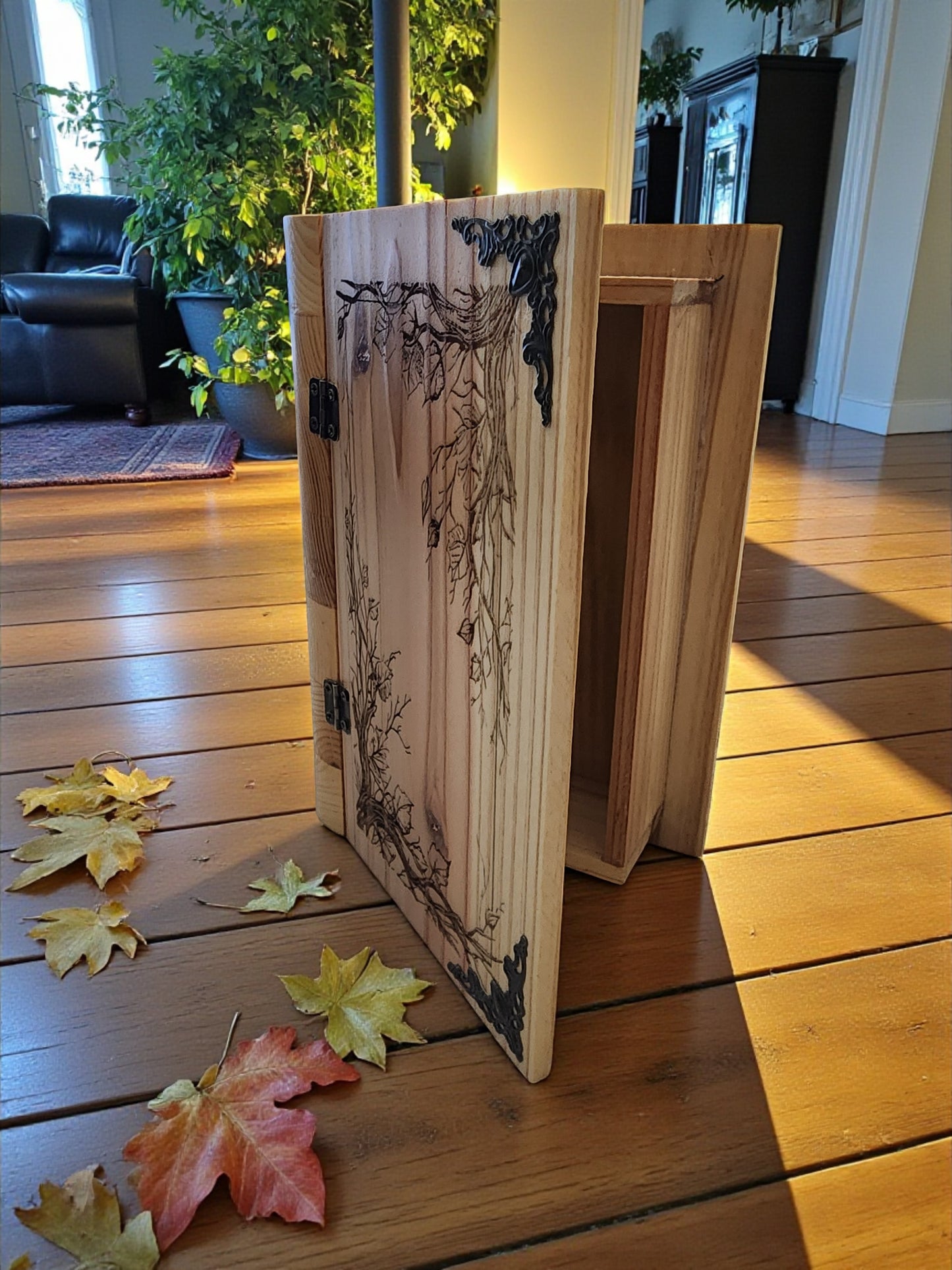 Handmade Wooden Book Box - Decorative Storage with Metal Handle