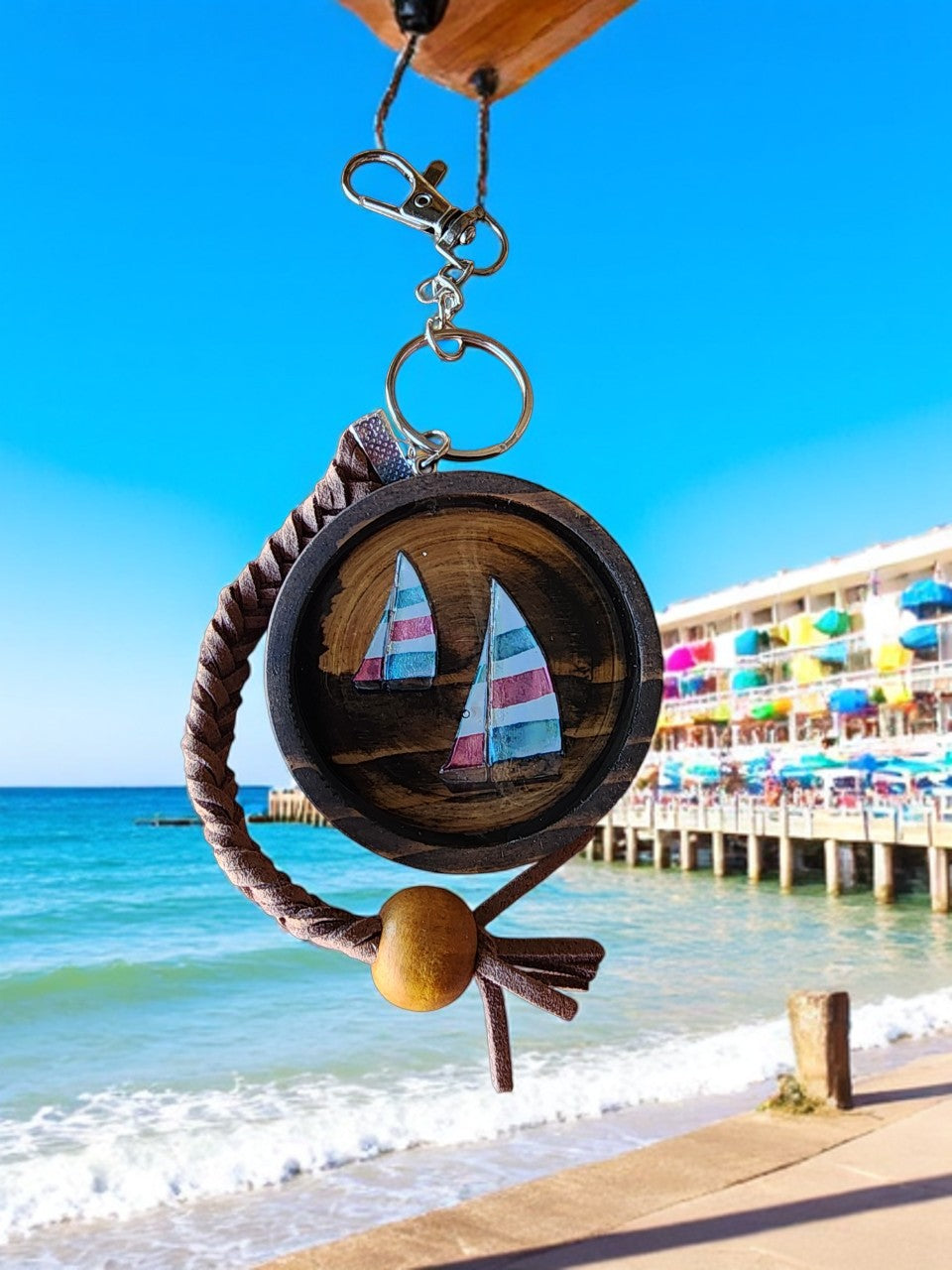 Round wooden keychain