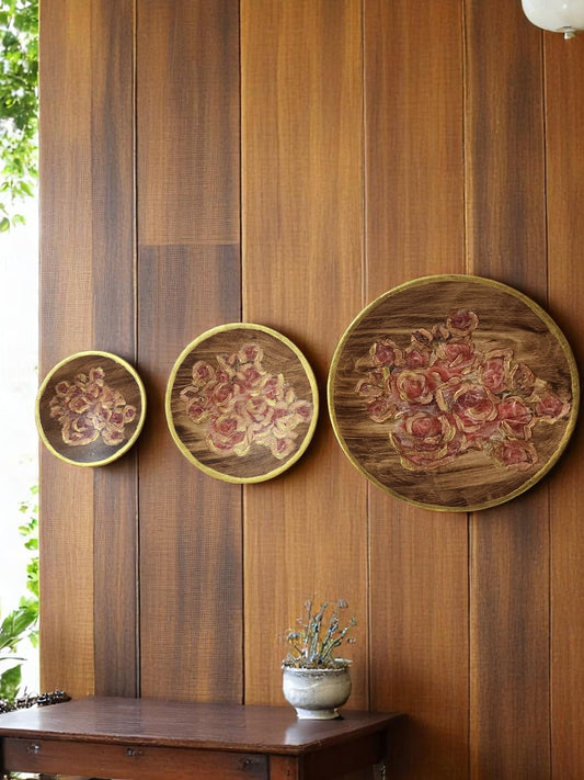 Set of Three Handcrafted Wooden Plate - wall decor
