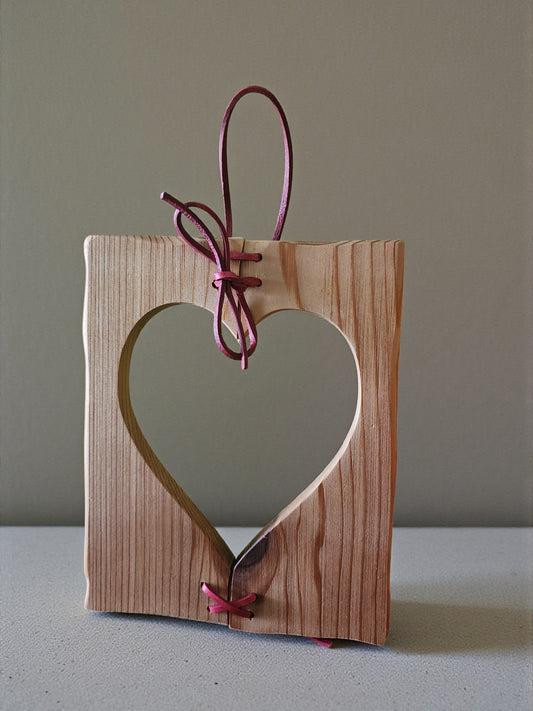 Handmade Wooden Heart Wall Decor with Leather Accent