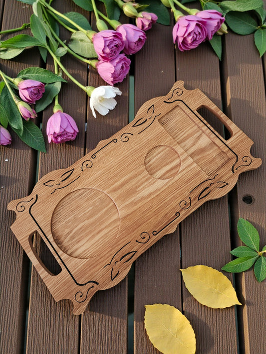 Handcrafted Red Oak Serving Tray – Engraved Wooden Serving Board