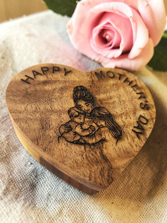 Handcrafted Heart-Shaped Wooden Jewelry Box with Engraving
