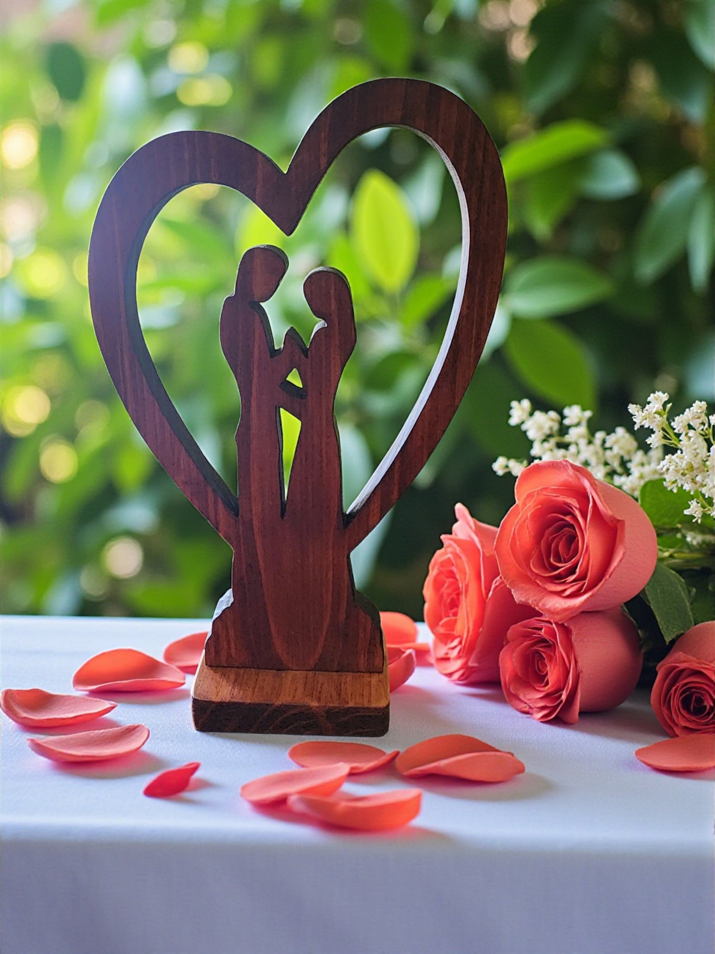Wooden Couple Heart Sculpture - Handcrafted Romantic Decor Gift