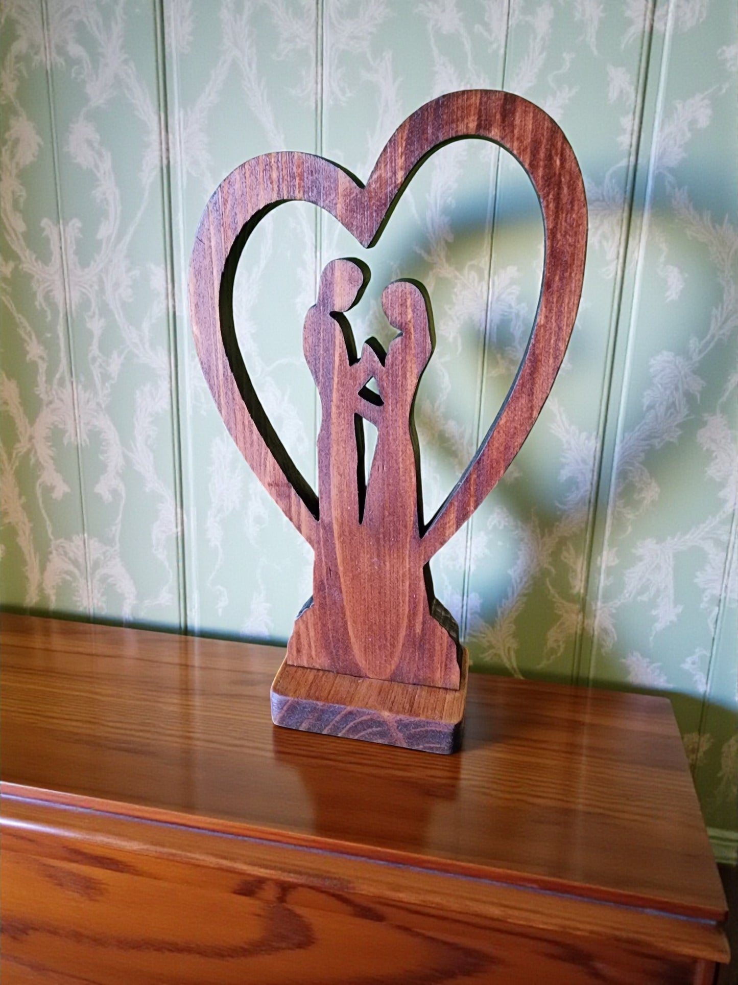 Wooden Couple Heart Sculpture - Handcrafted Romantic Decor Gift