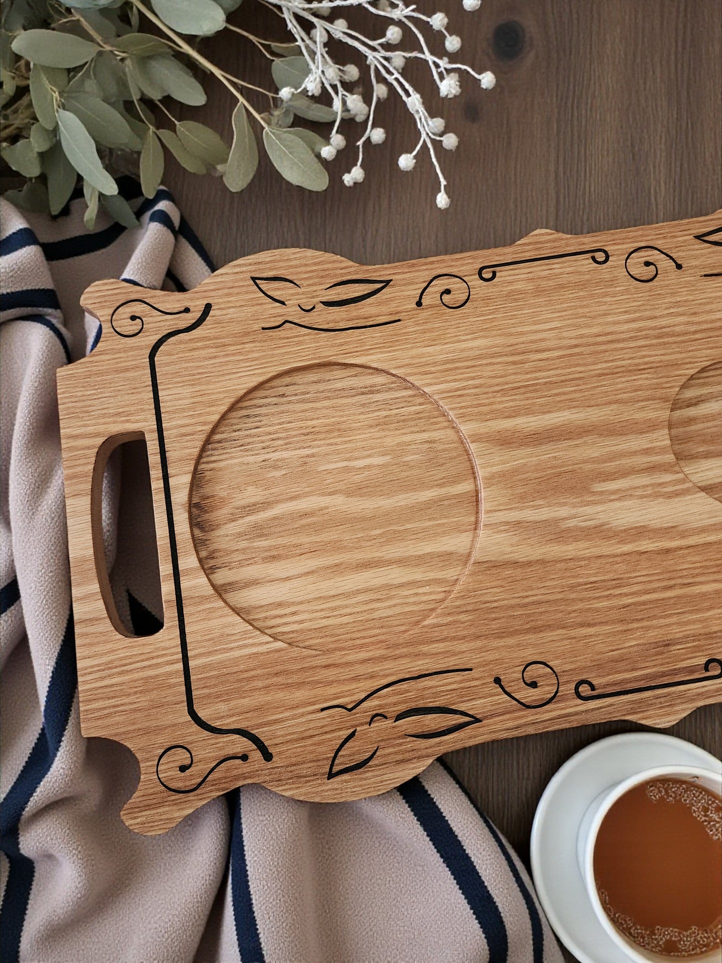 Handcrafted Red Oak Serving Tray – Engraved Wooden Serving Board