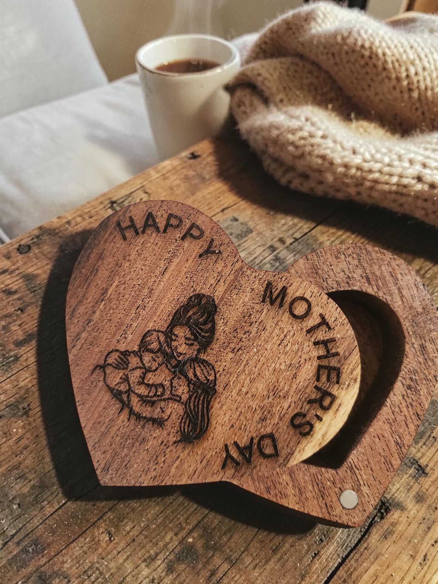 Handcrafted Heart-Shaped Wooden Jewelry Box with Engraving
