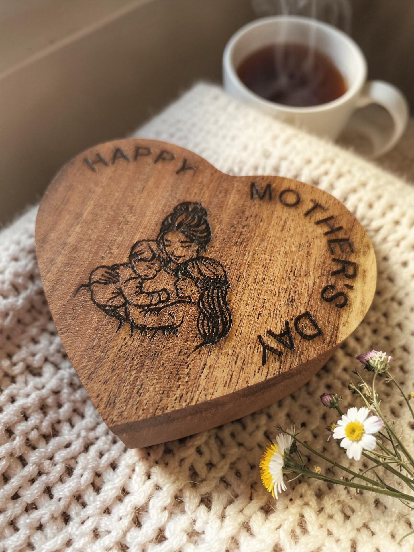 Handcrafted Heart-Shaped Wooden Jewelry Box with Engraving