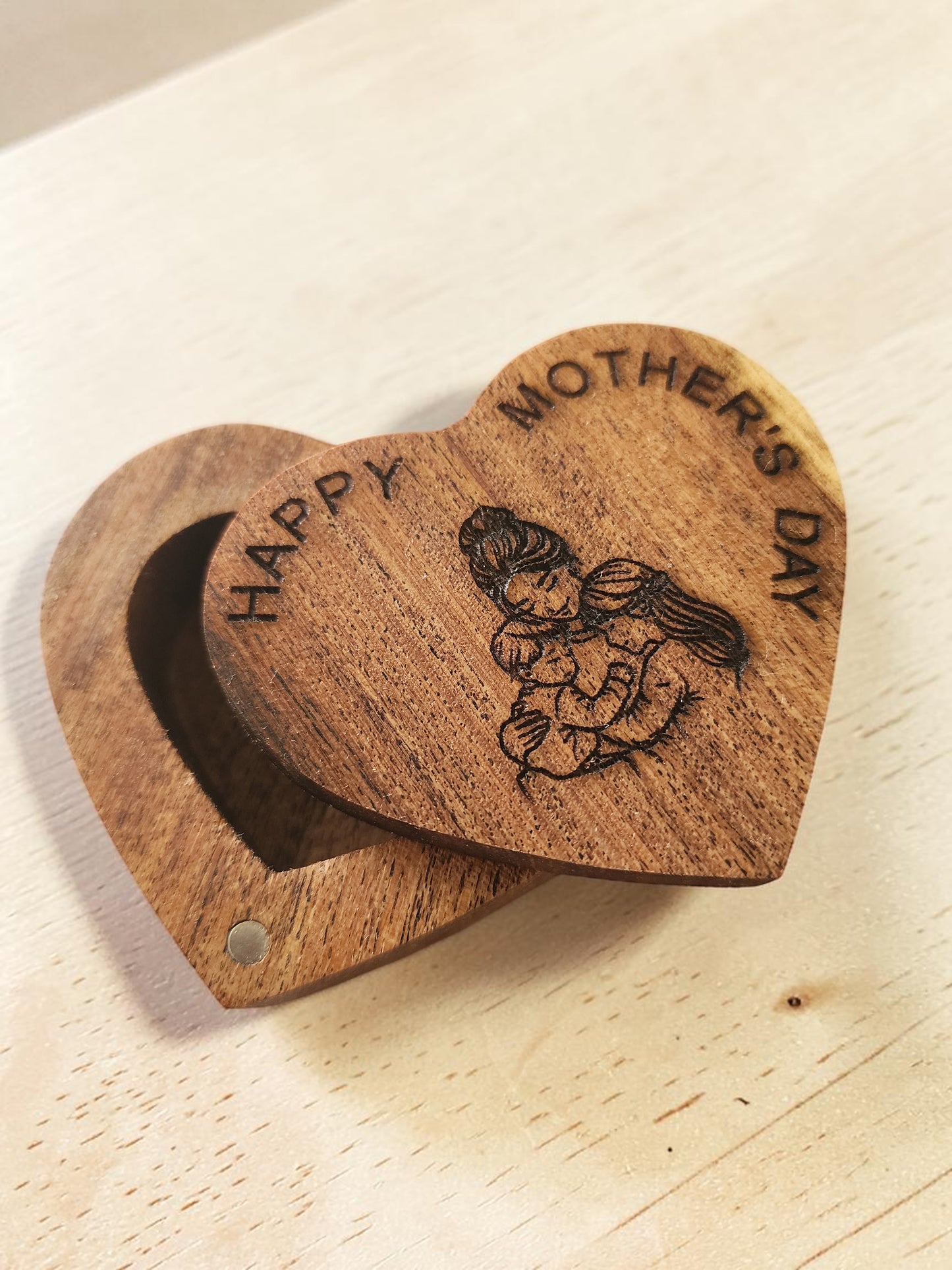Handcrafted Heart-Shaped Wooden Jewelry Box with Engraving