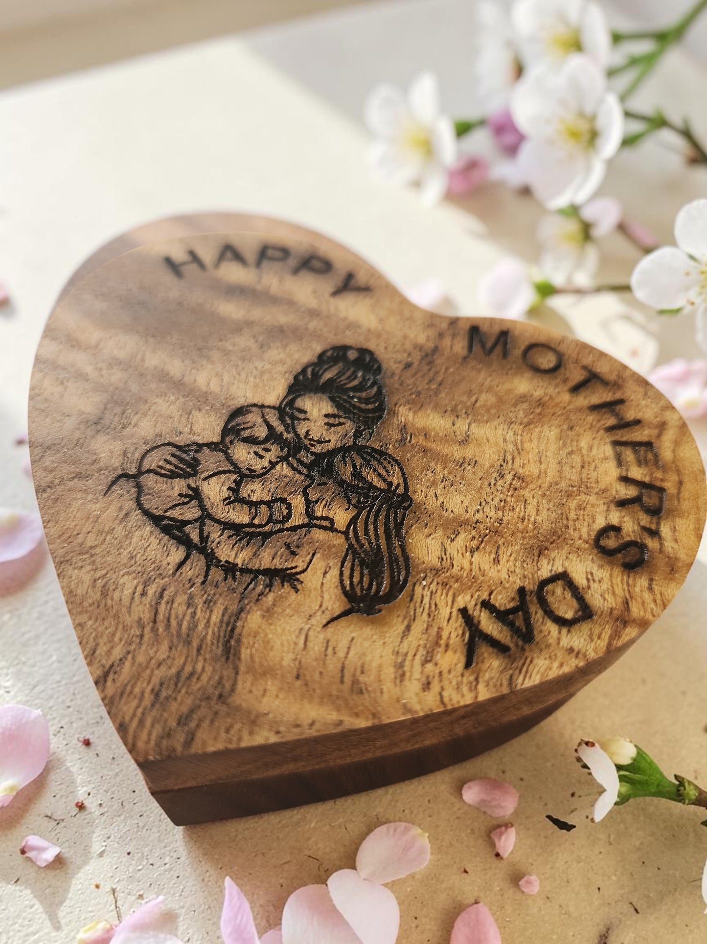 Handcrafted Heart-Shaped Wooden Jewelry Box with Engraving