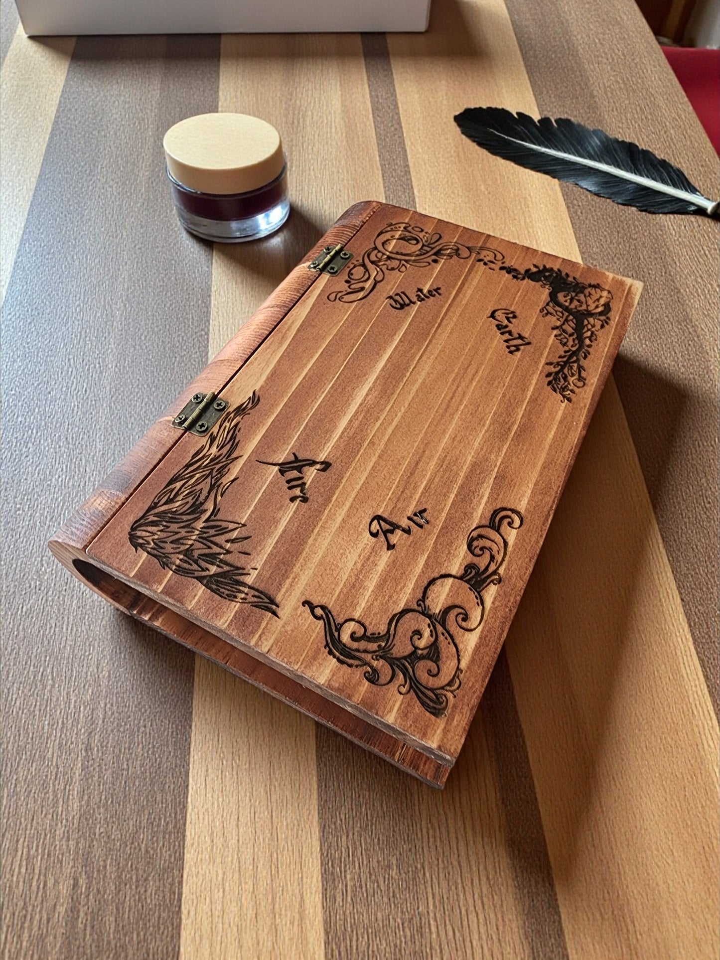 Handmade Wooden Book Box - Decorative Storage with Metal Handle