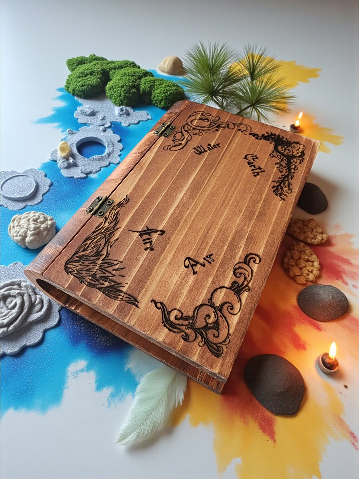 Handmade Wooden Book Box - Decorative Storage with Metal Handle