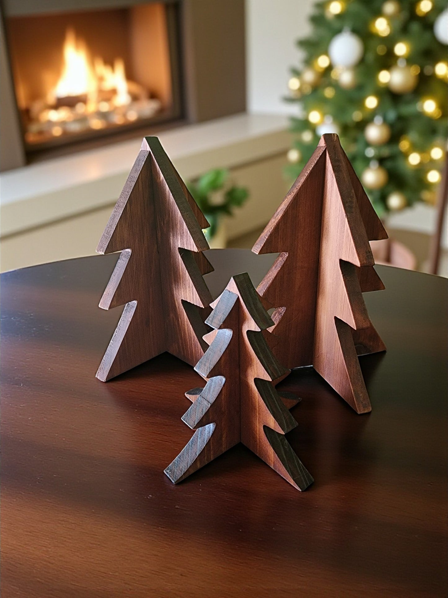 Handmade Wooden Christmas Trees Decor - Set of 3 Rustic Holiday Decorations