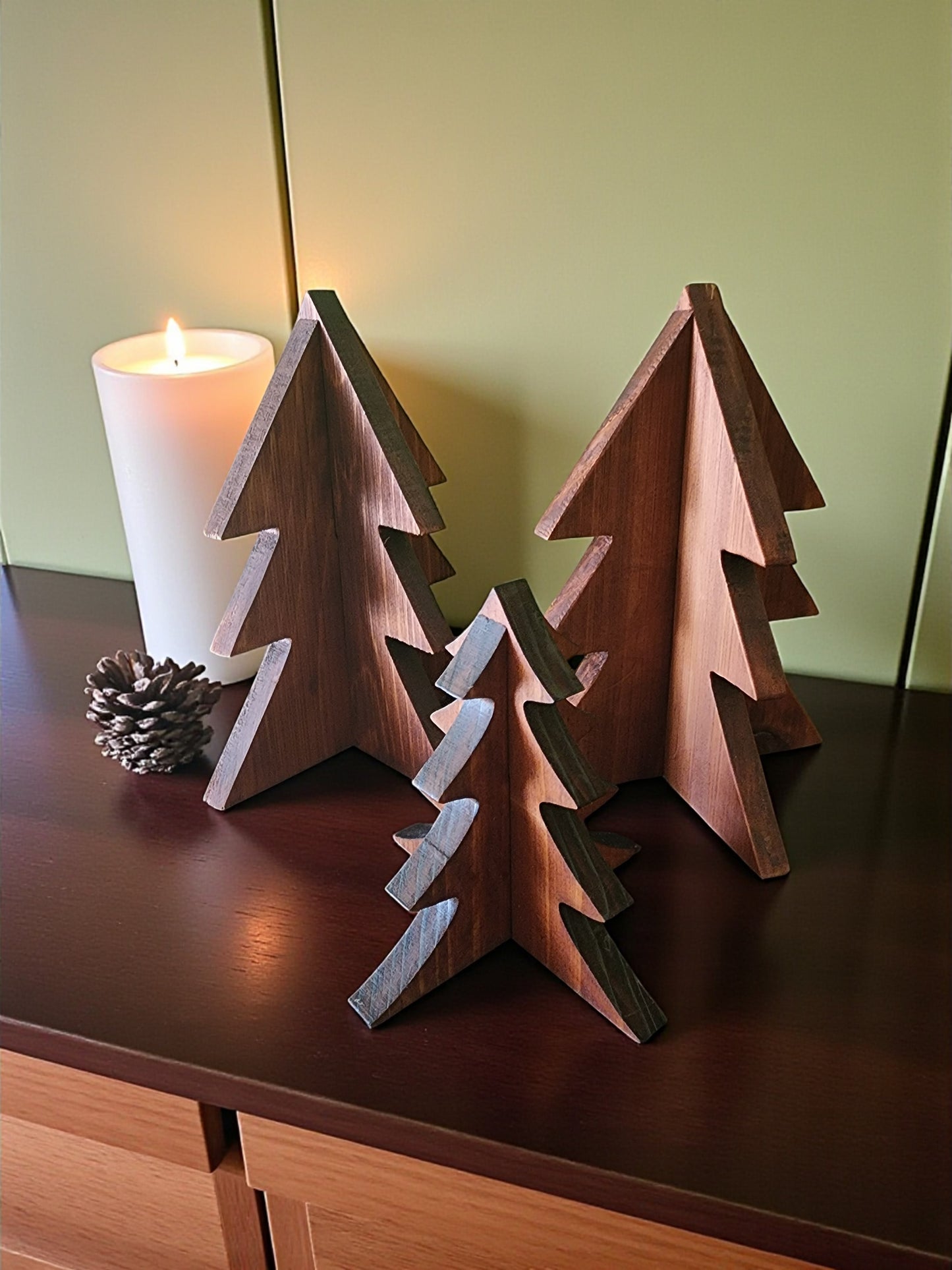 Handmade Wooden Christmas Trees Decor - Set of 3 Rustic Holiday Decorations