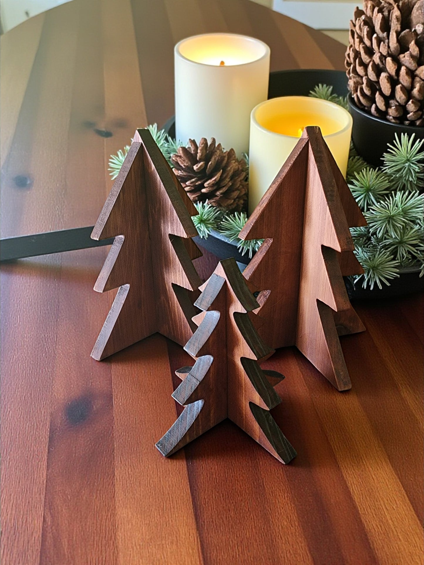 Handmade Wooden Christmas Trees Decor - Set of 3 Rustic Holiday Decorations