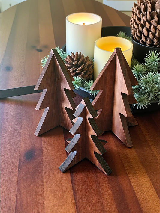 Handmade Wooden Christmas Trees Decor - Set of 3 Rustic Holiday Decorations
