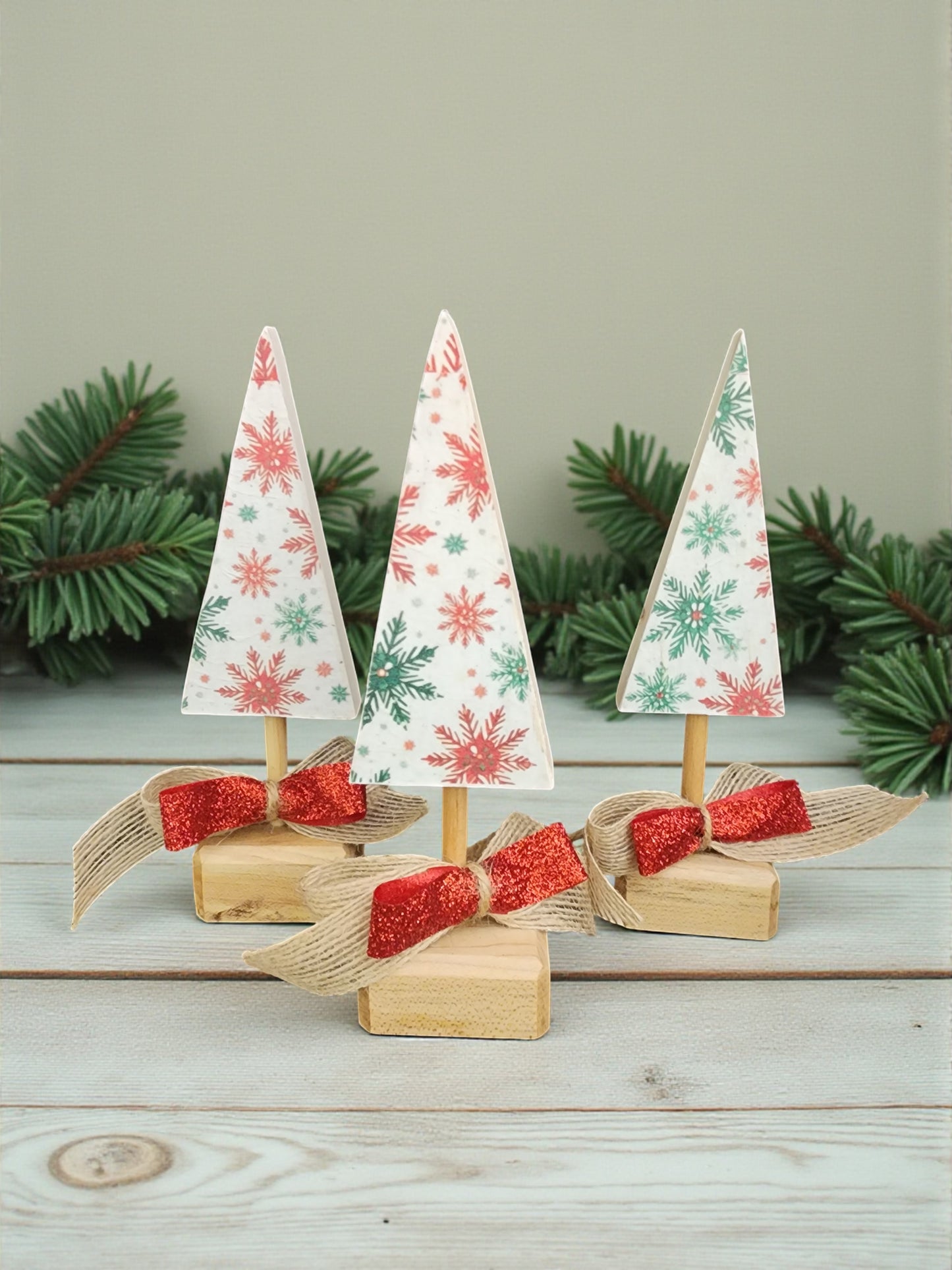 Handmade Wooden Christmas Tree & Candle Holder Set - Rustic Holiday Decor