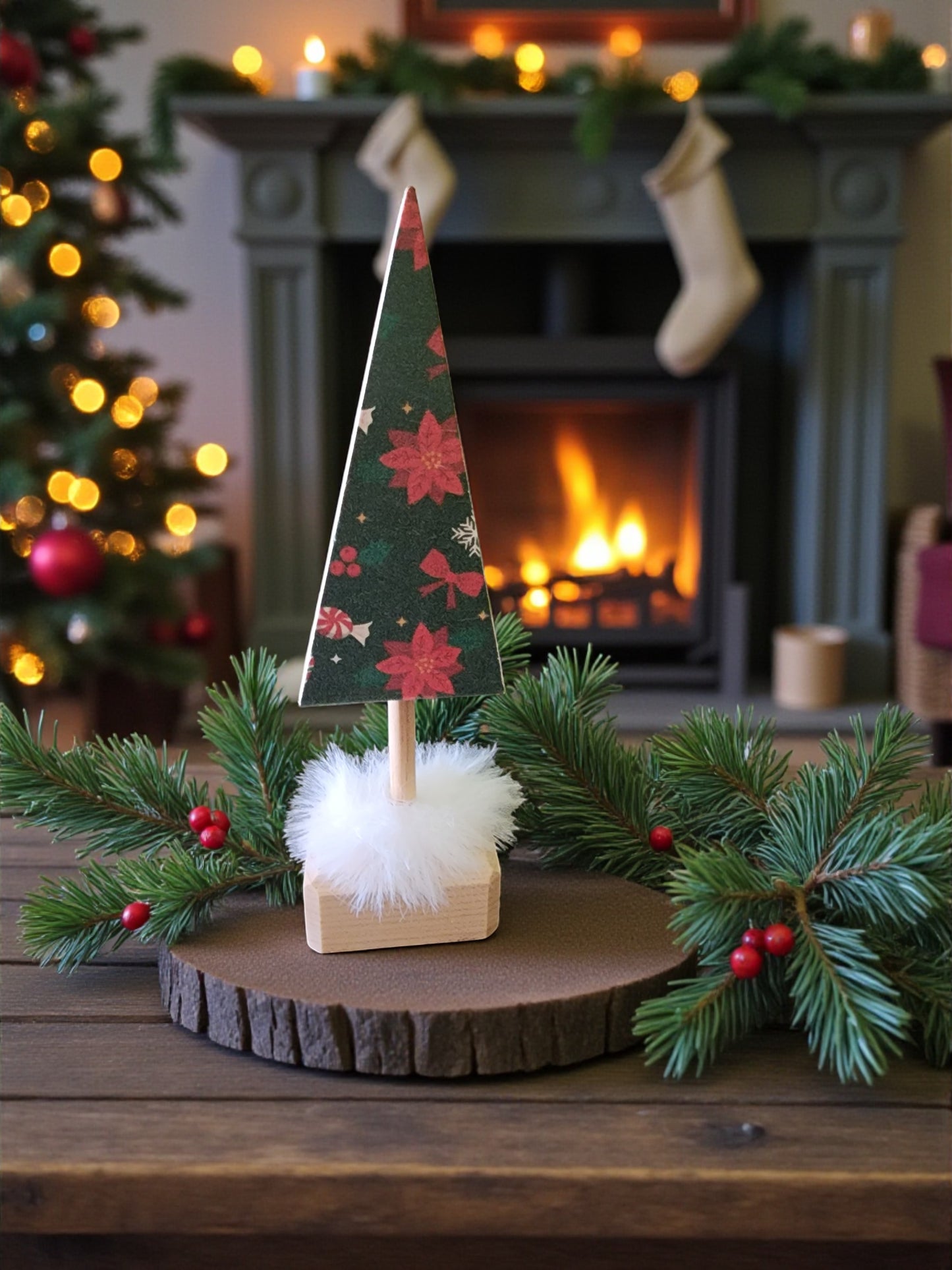 Handmade Wooden Christmas Tree & Candle Holder Set - Rustic Holiday Decor