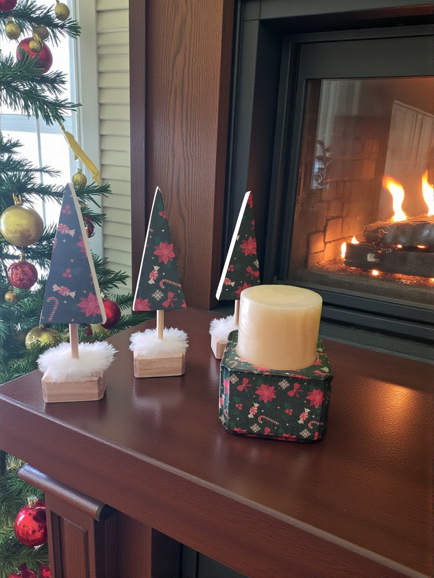 Handmade Wooden Christmas Tree & Candle Holder Set - Rustic Holiday Decor