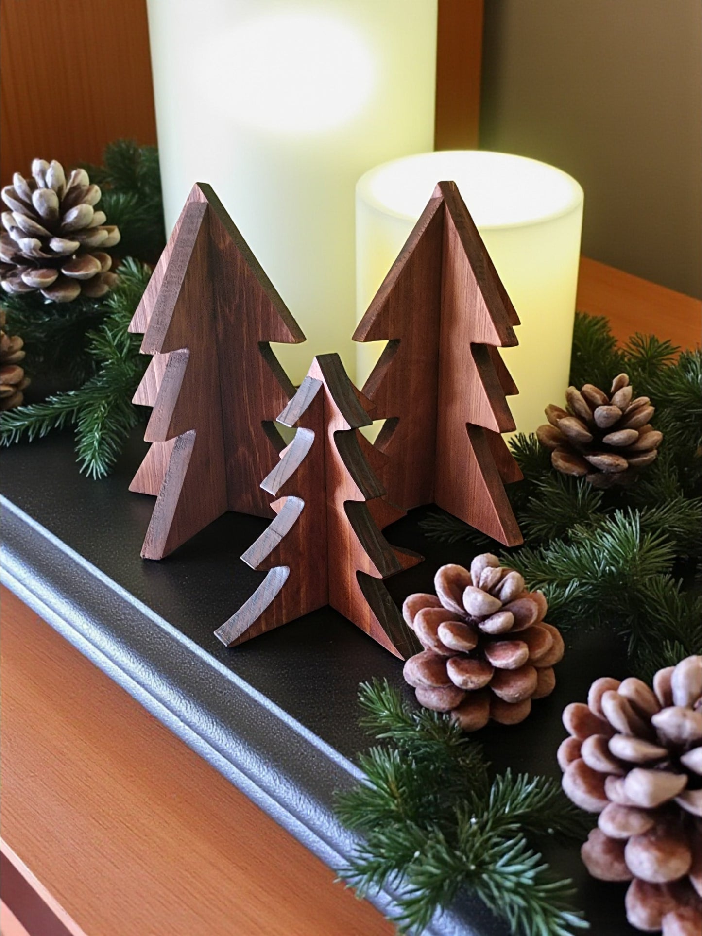 Handmade Wooden Christmas Trees Decor - Set of 3 Rustic Holiday Decorations