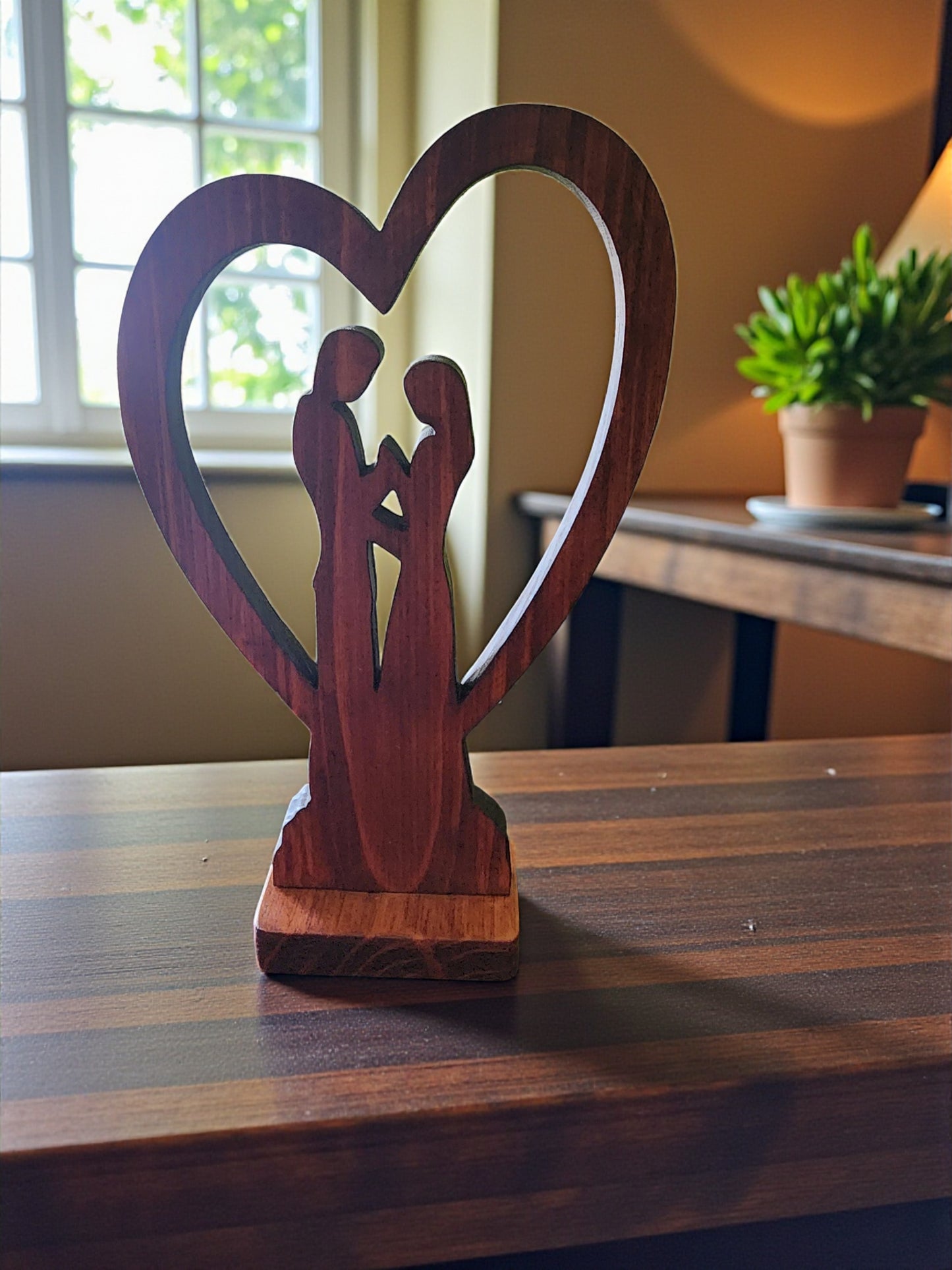 Wooden Couple Heart Sculpture - Handcrafted Romantic Decor Gift