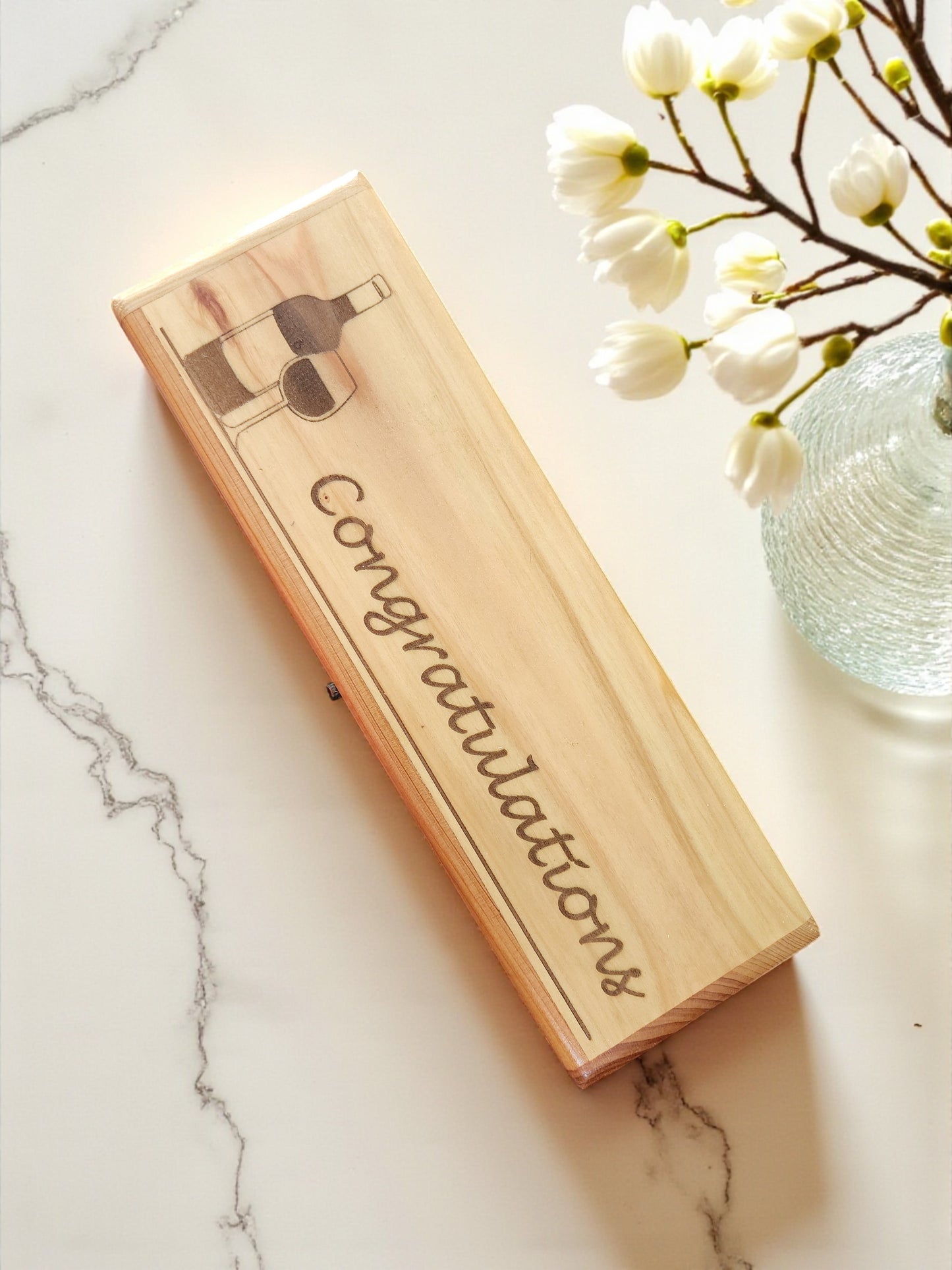 Handmade Wooden Wine Box - Laser Engraved Gift Box with Lid