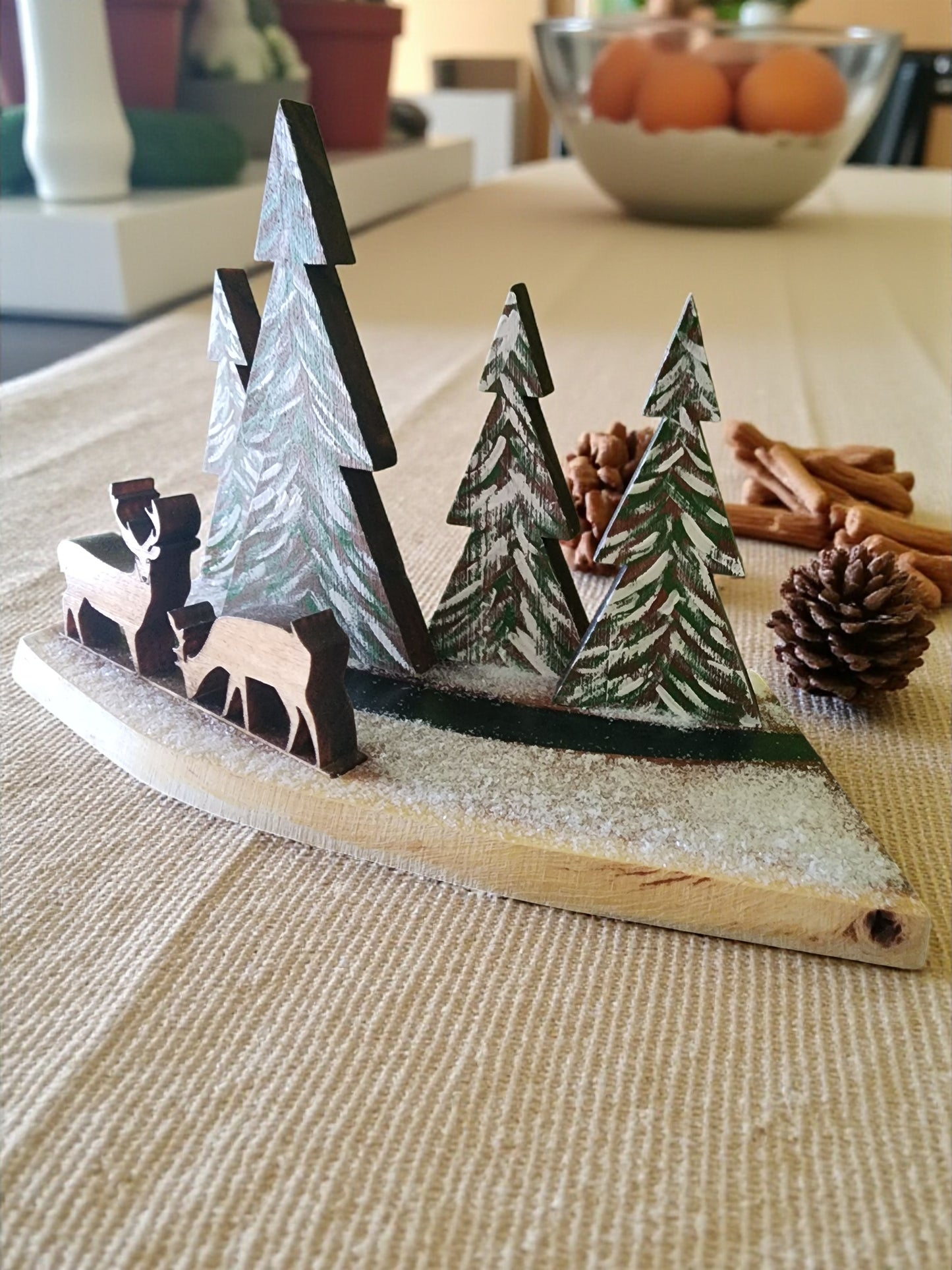 Handmade Wooden Christmas Tree Forest with Deer - Hand Painted Holiday Decor