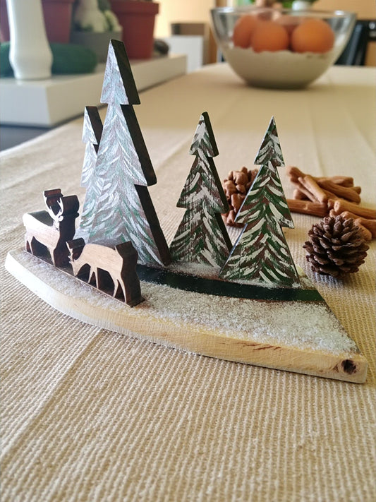 Handmade Wooden Christmas Tree Forest with Deer - Hand Painted Holiday Decor