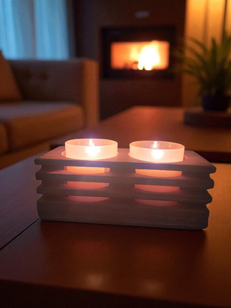Handmade Wood 2-Tea Light Holder