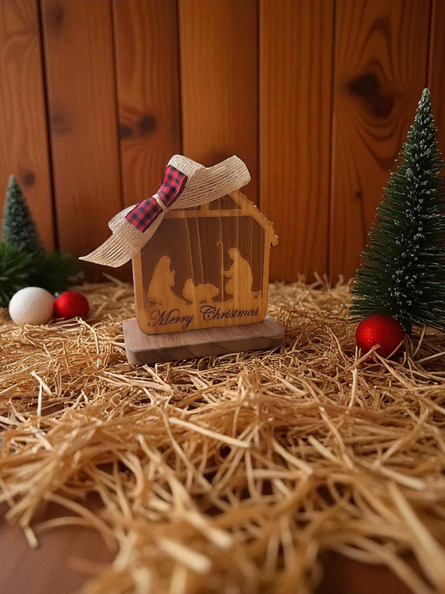 Christmas decor - engraved wood