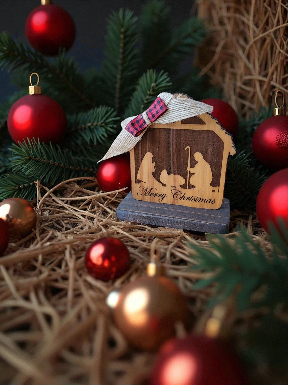 Christmas decor - engraved wood