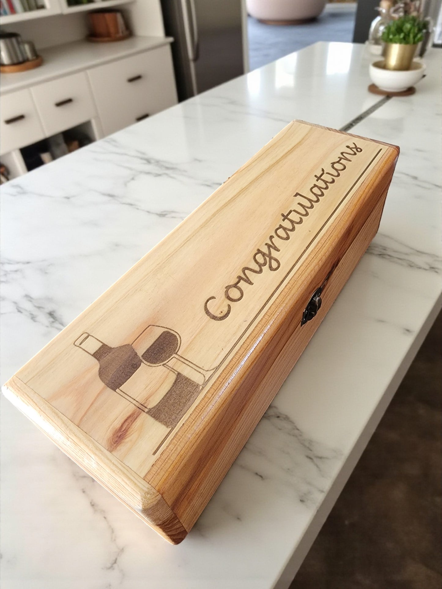 Handmade Wooden Wine Box - Laser Engraved Gift Box with Lid
