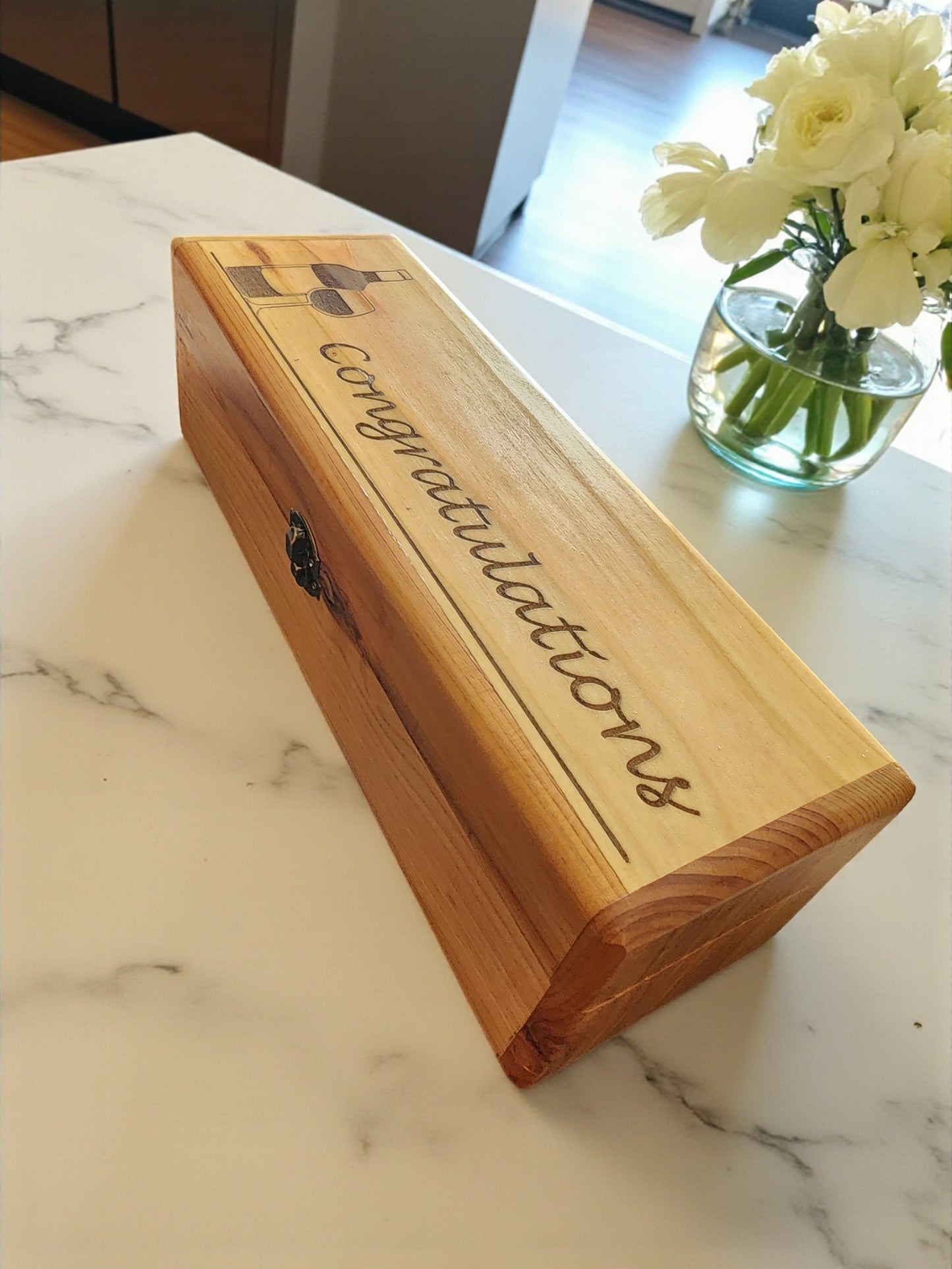 Handmade Wooden Wine Box - Laser Engraved Gift Box with Lid