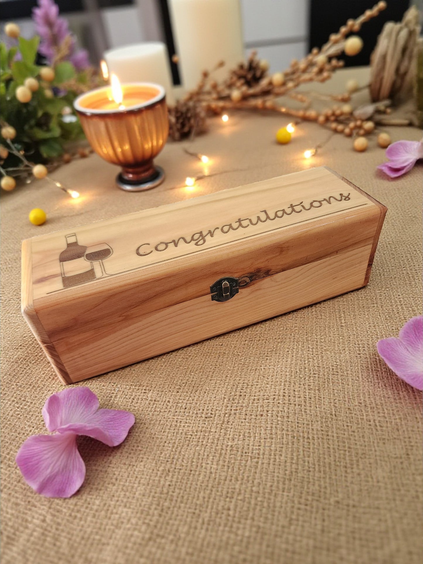 Handmade Wooden Wine Box - Laser Engraved Gift Box with Lid