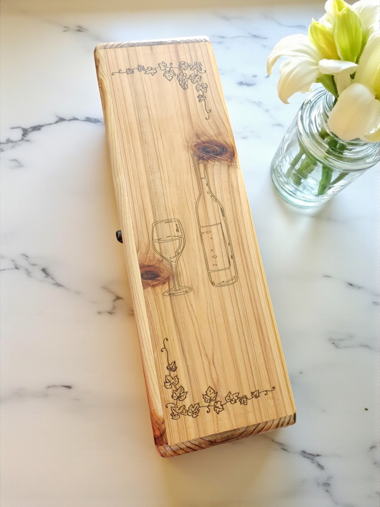 Handmade Wooden Wine Box - Laser Engraved Gift Box with Lid