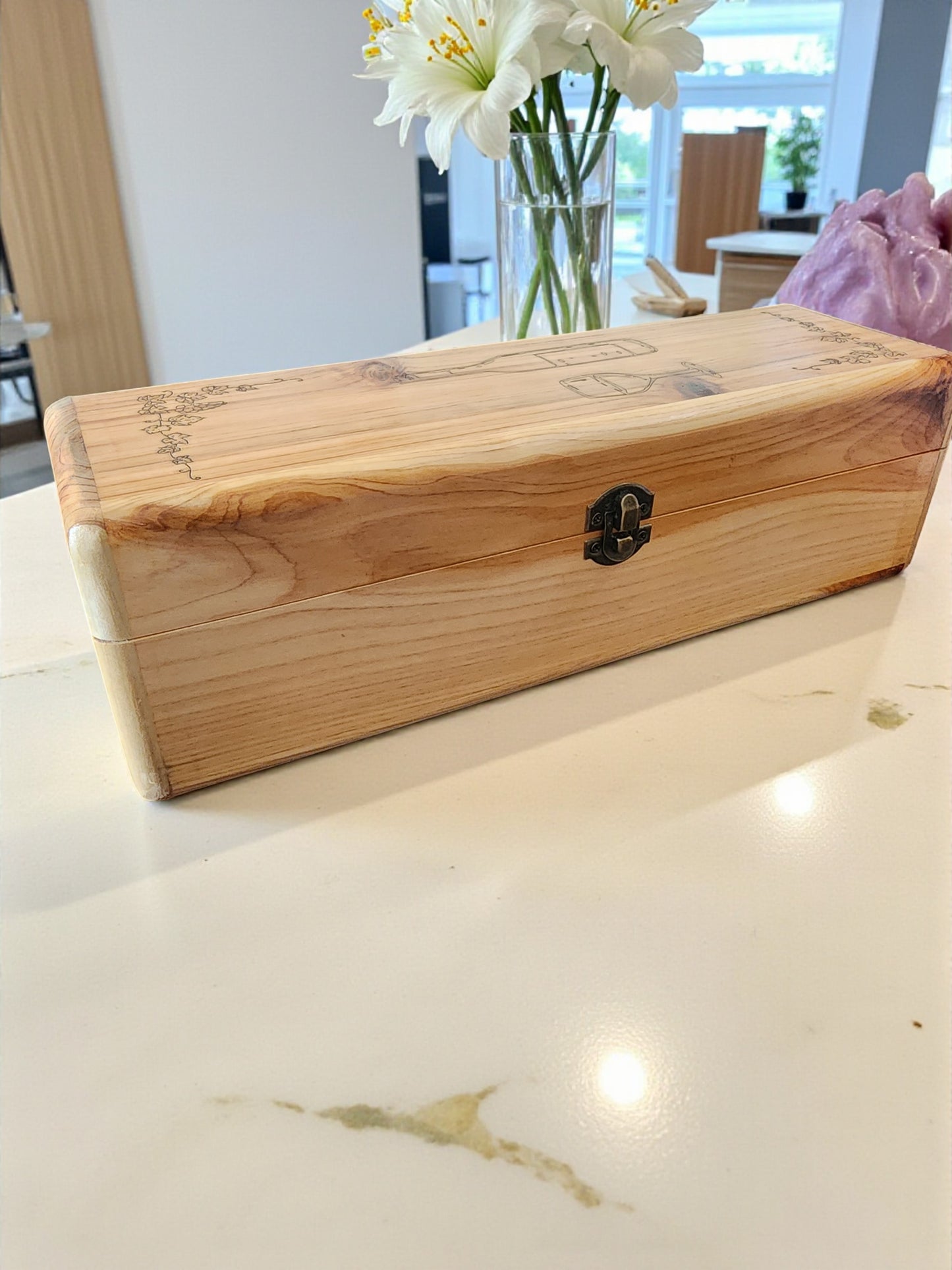 Handmade Wooden Wine Box - Laser Engraved Gift Box with Lid