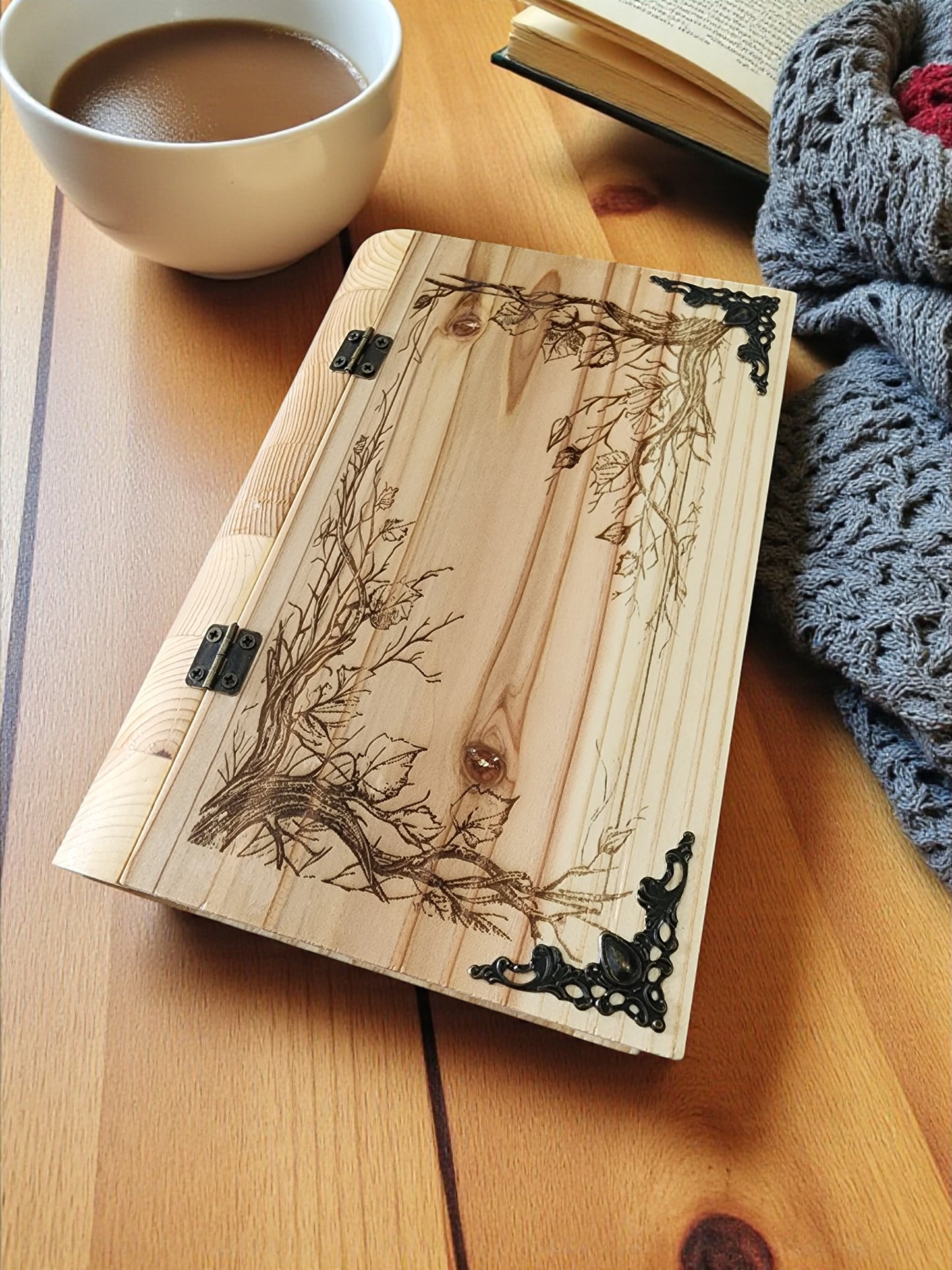 Handmade Wooden Book Box - Decorative Storage with Metal Handle