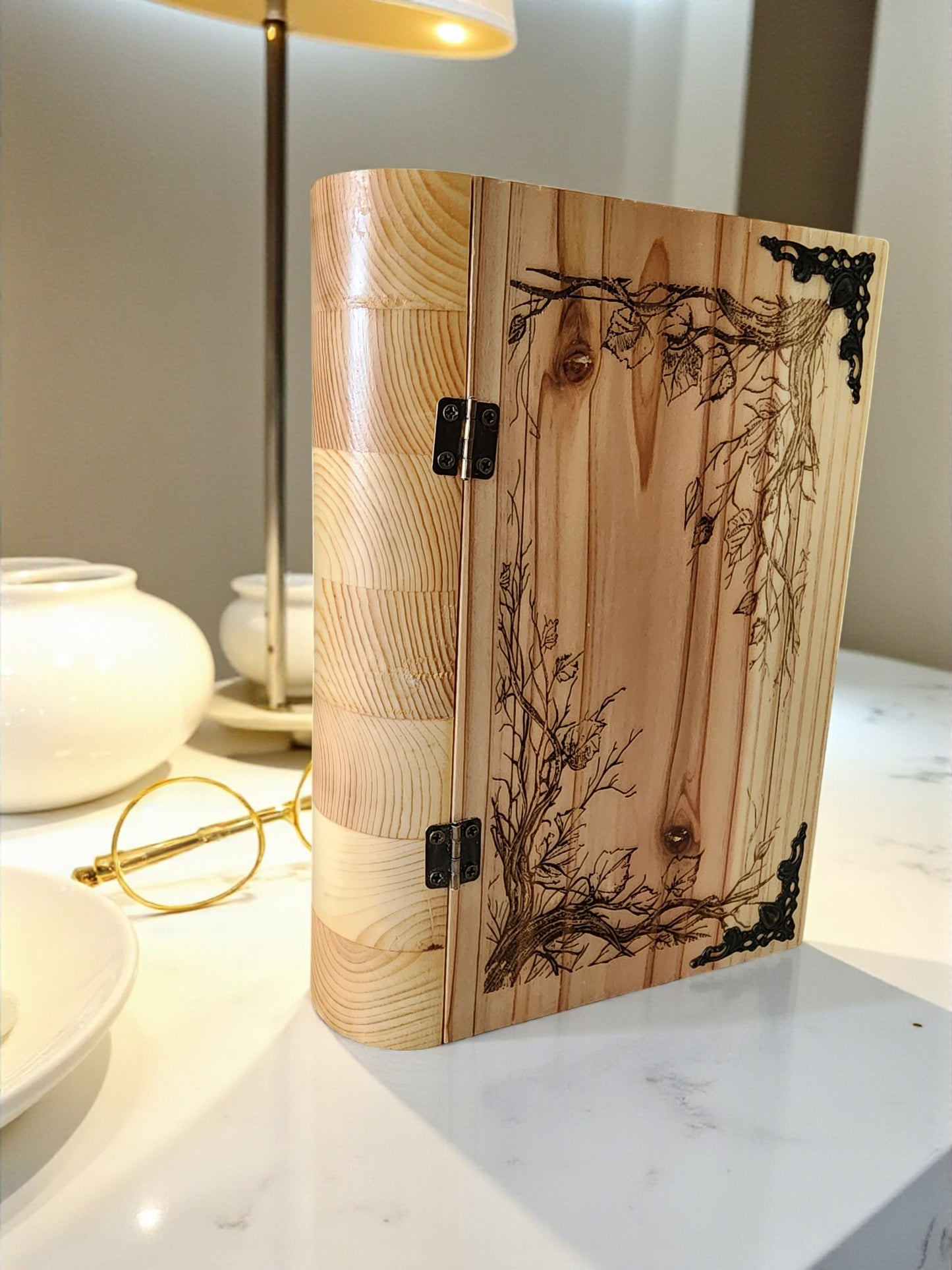 Handmade Wooden Book Box - Decorative Storage with Metal Handle